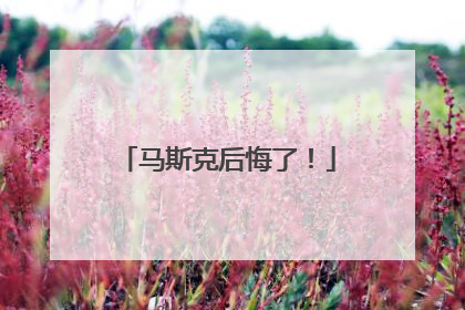 马斯克后悔了！